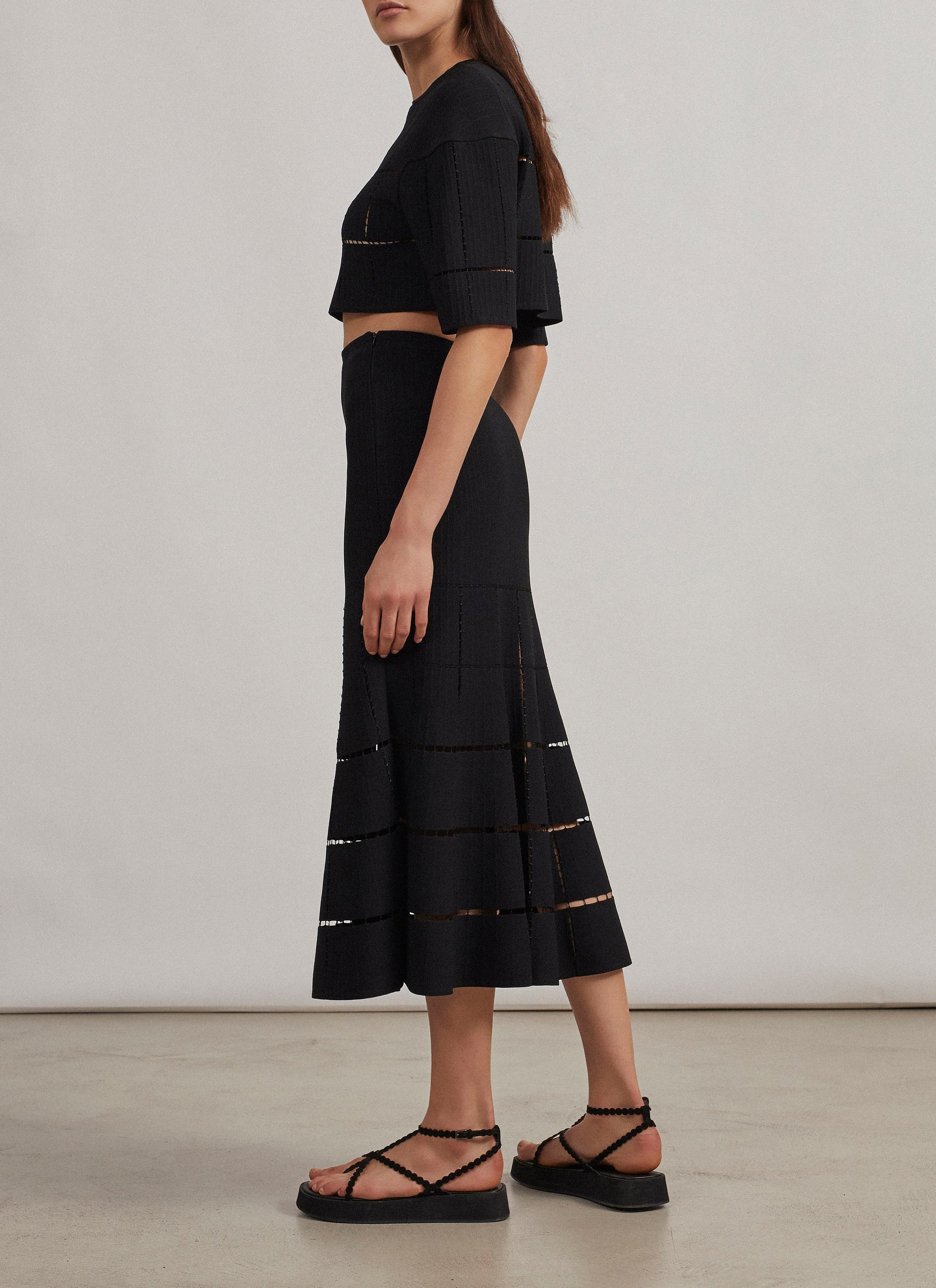 Pull court en maille et raphia - Noir