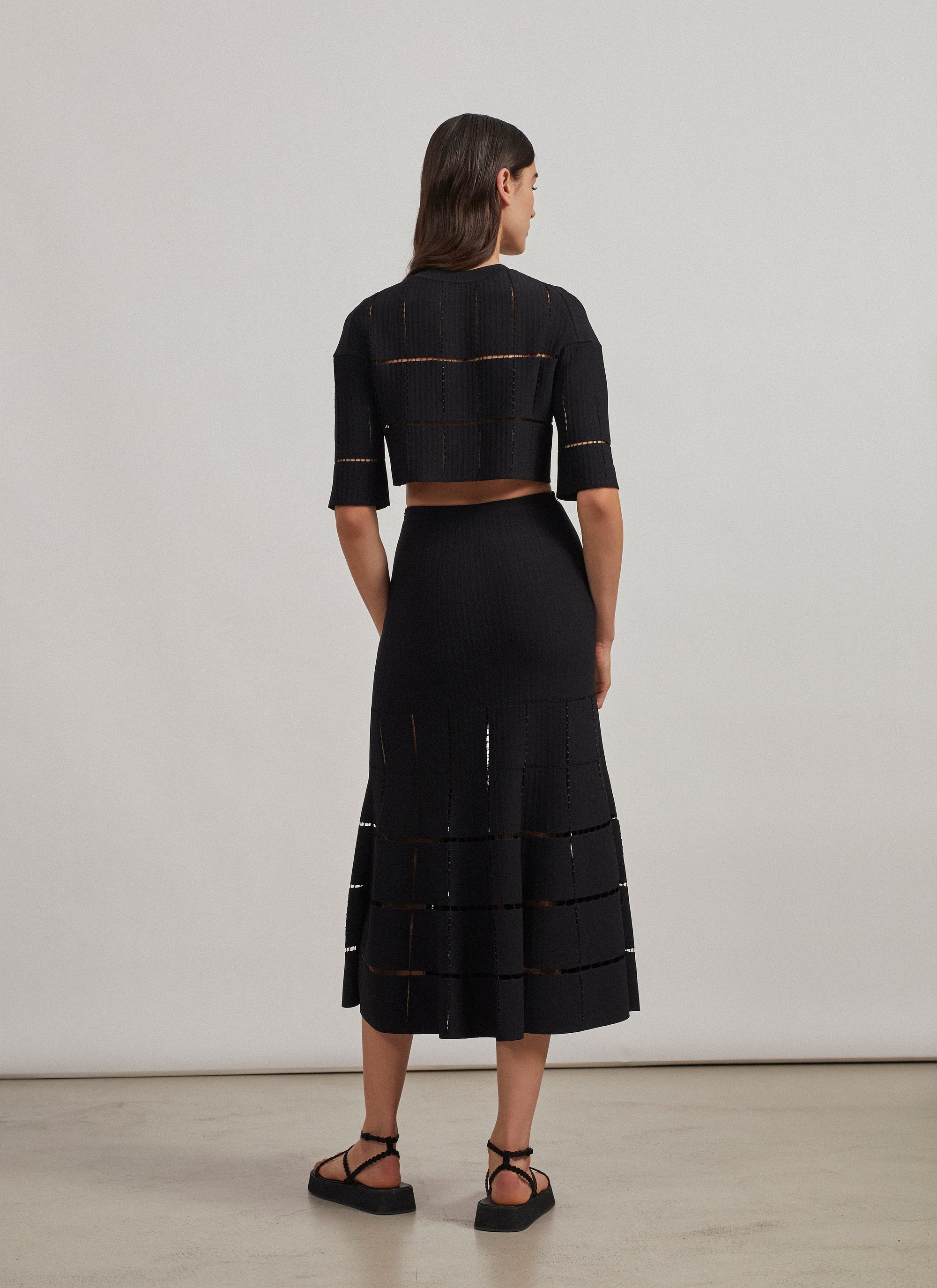 Pull court en maille et raphia - Noir