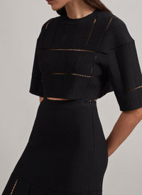 Pull court en maille et raphia - Noir