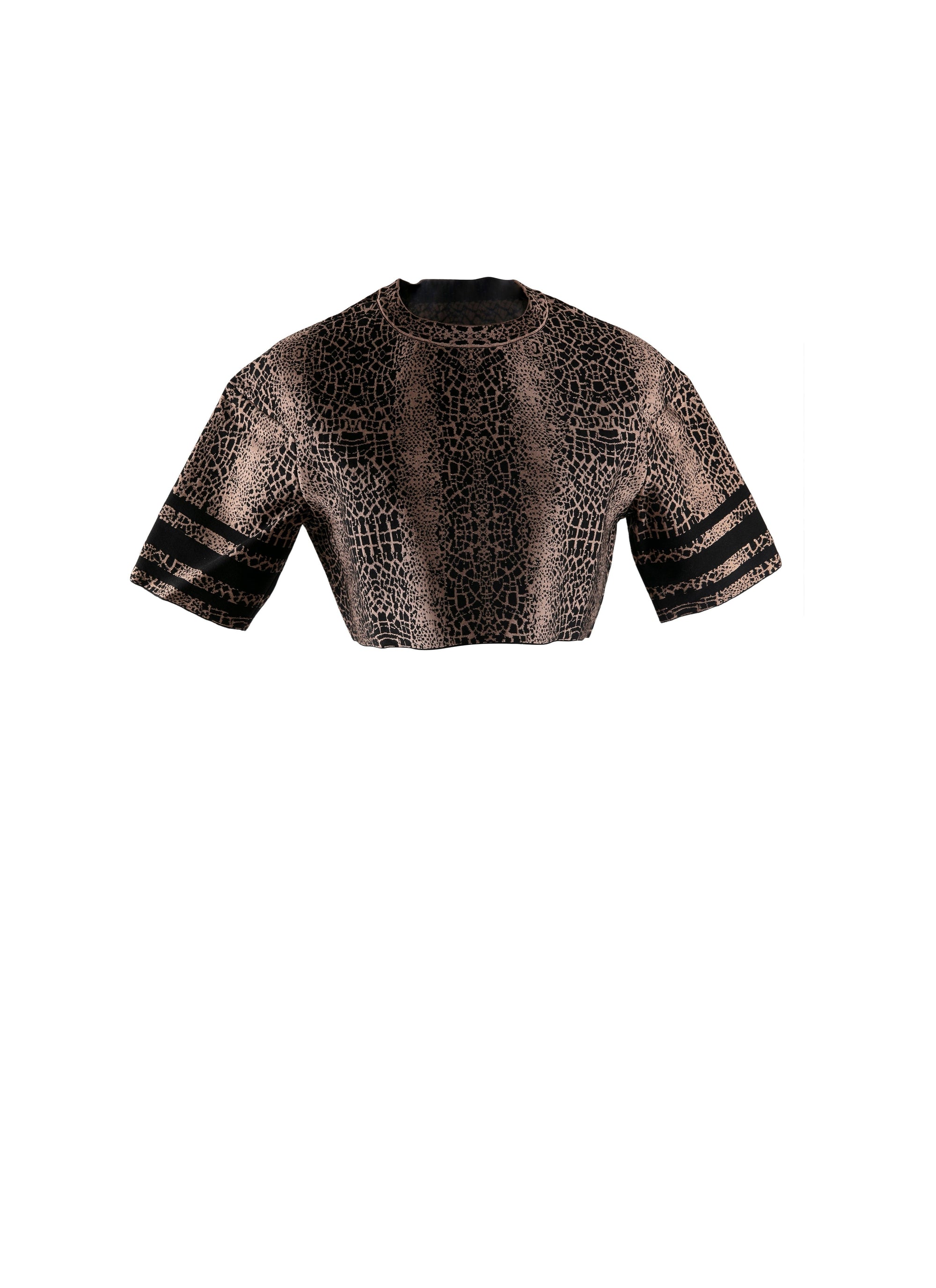 Pull court en maille jacquard animalier - Noir & Chair