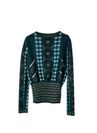 Pull ras du cou à manches longues en maille - Petrole & Bleu