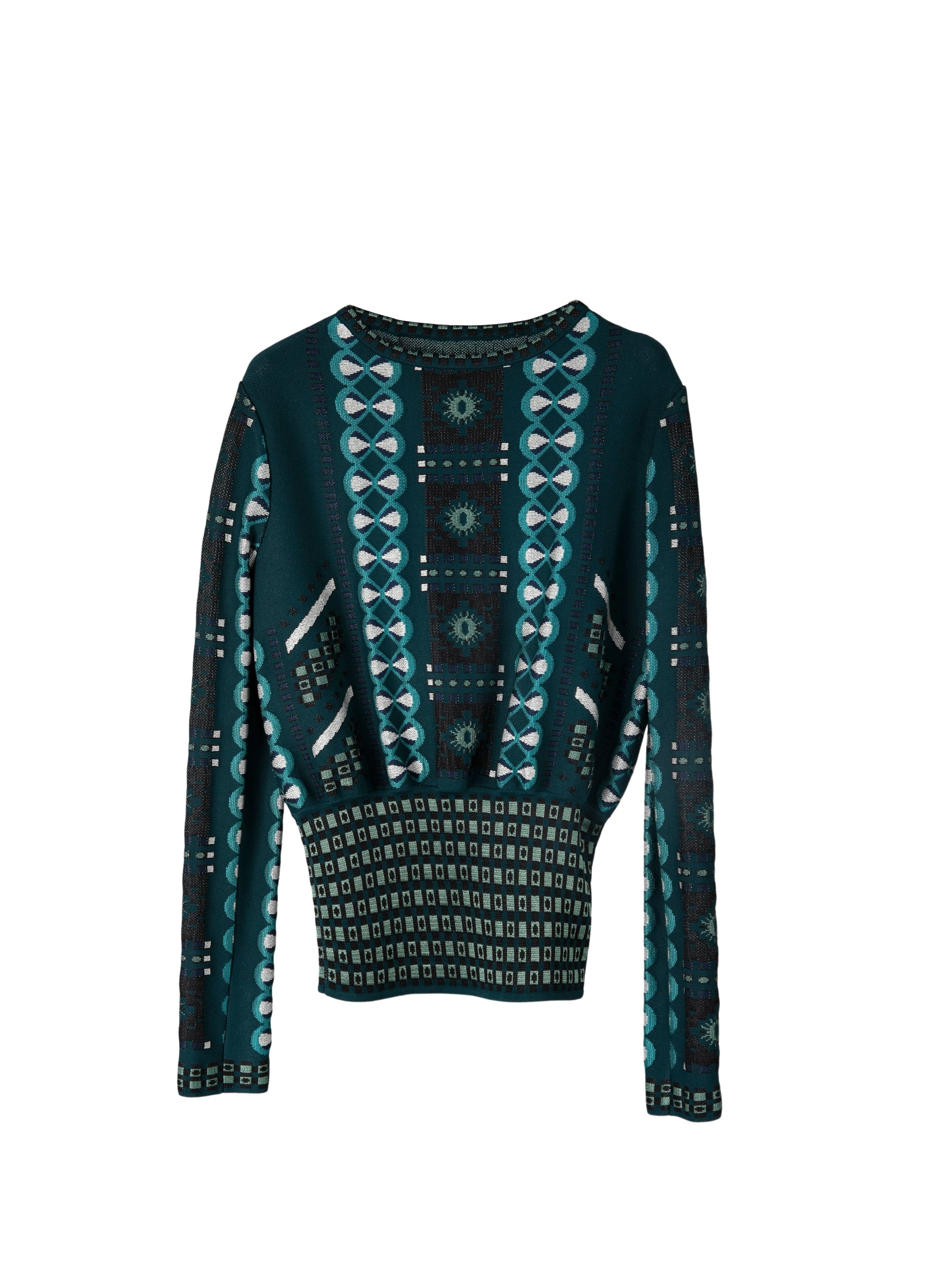 Pull ras du cou à manches longues en maille - Petrole & Bleu