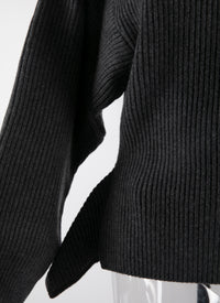 Pull à manches longues en laine - Gris Foncé