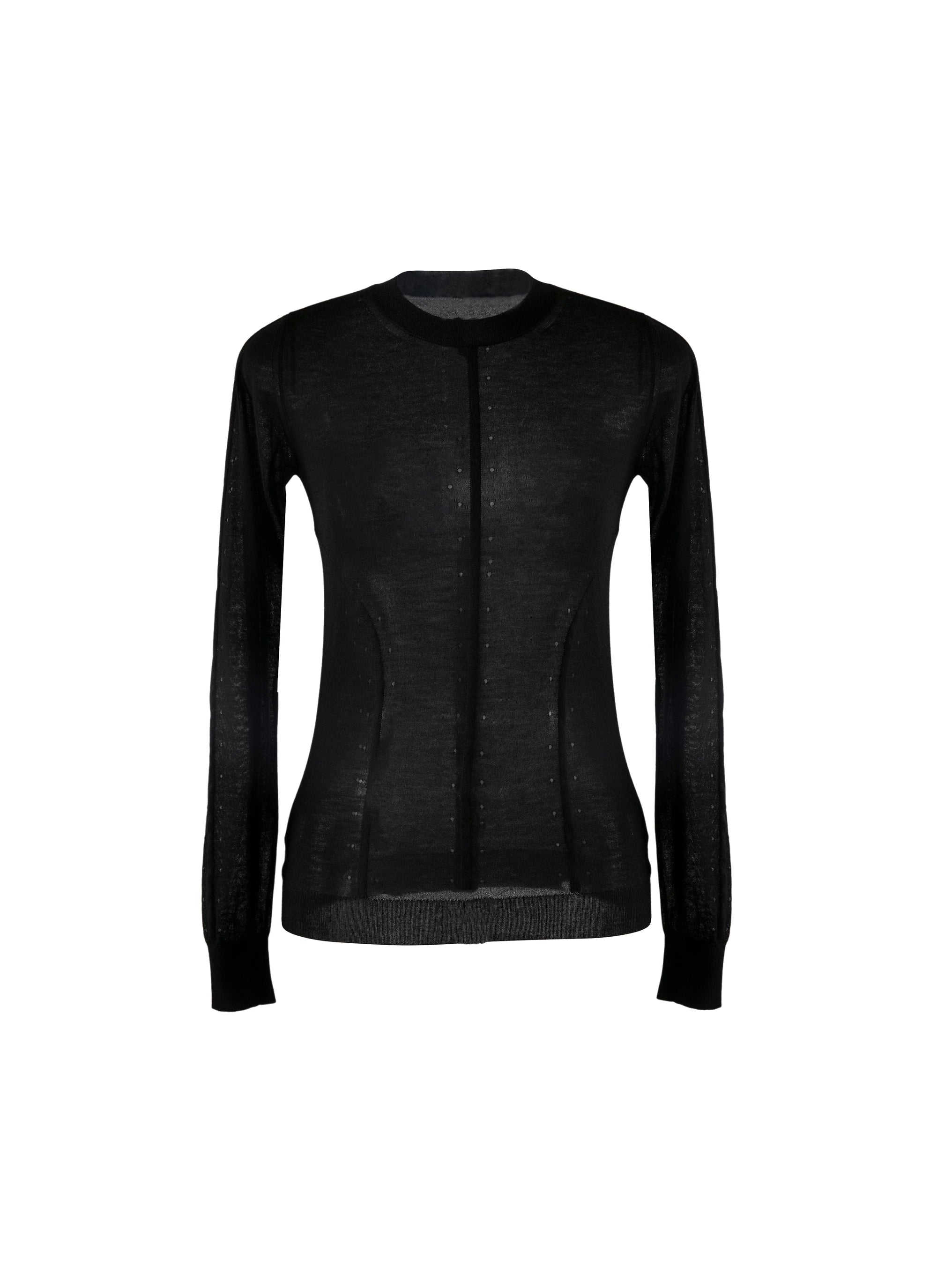 Pull à manches longues à col ras du cou en cachemire - Noir