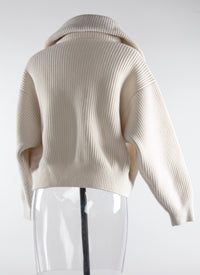 Pull col zippé en laine - Ivoire