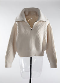 Pull col zippé en laine - Ivoire