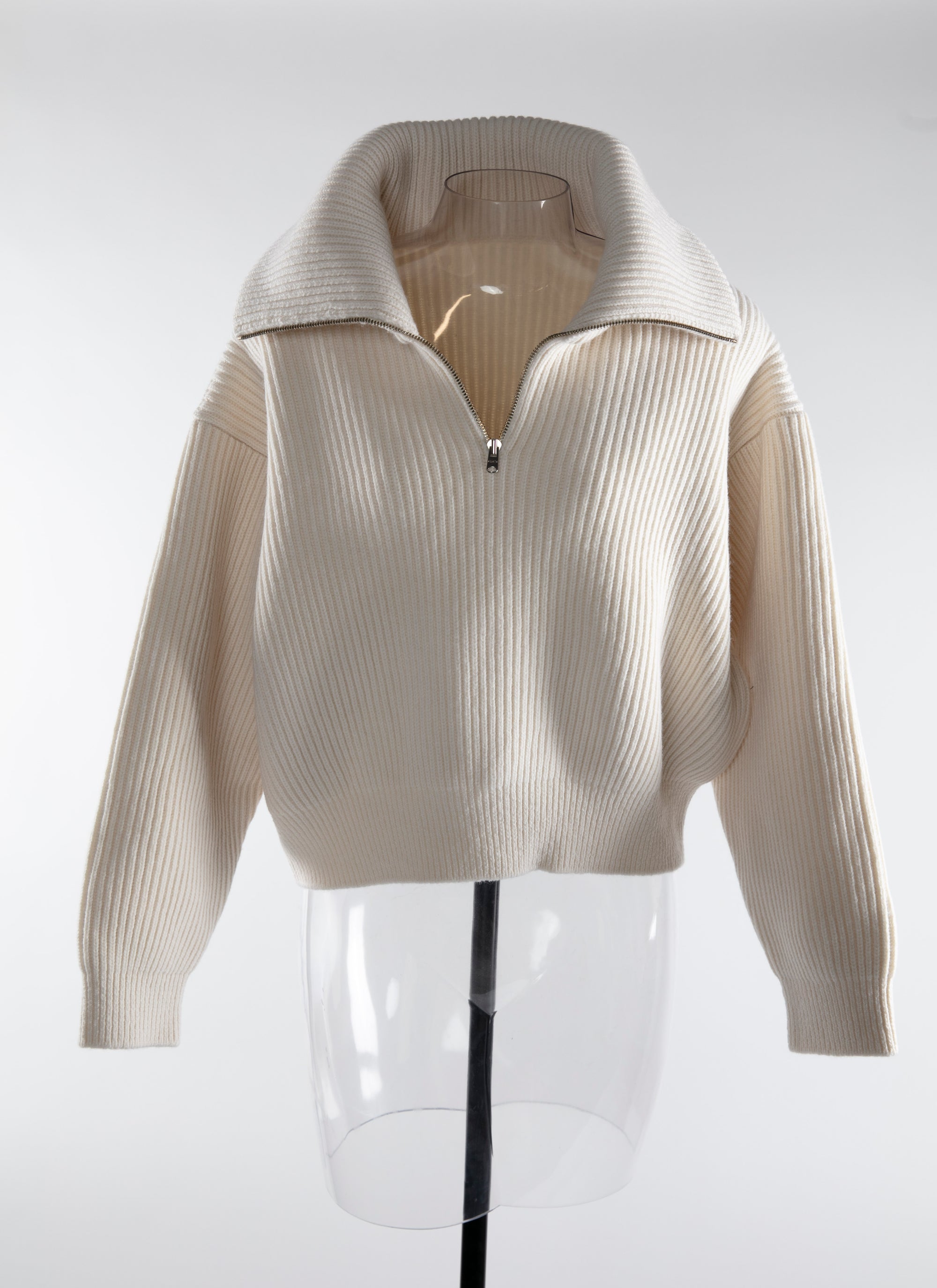Pull col zippé en laine - Ivoire