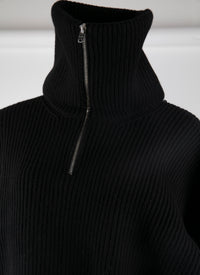 Pull col zippé en laine - Noir