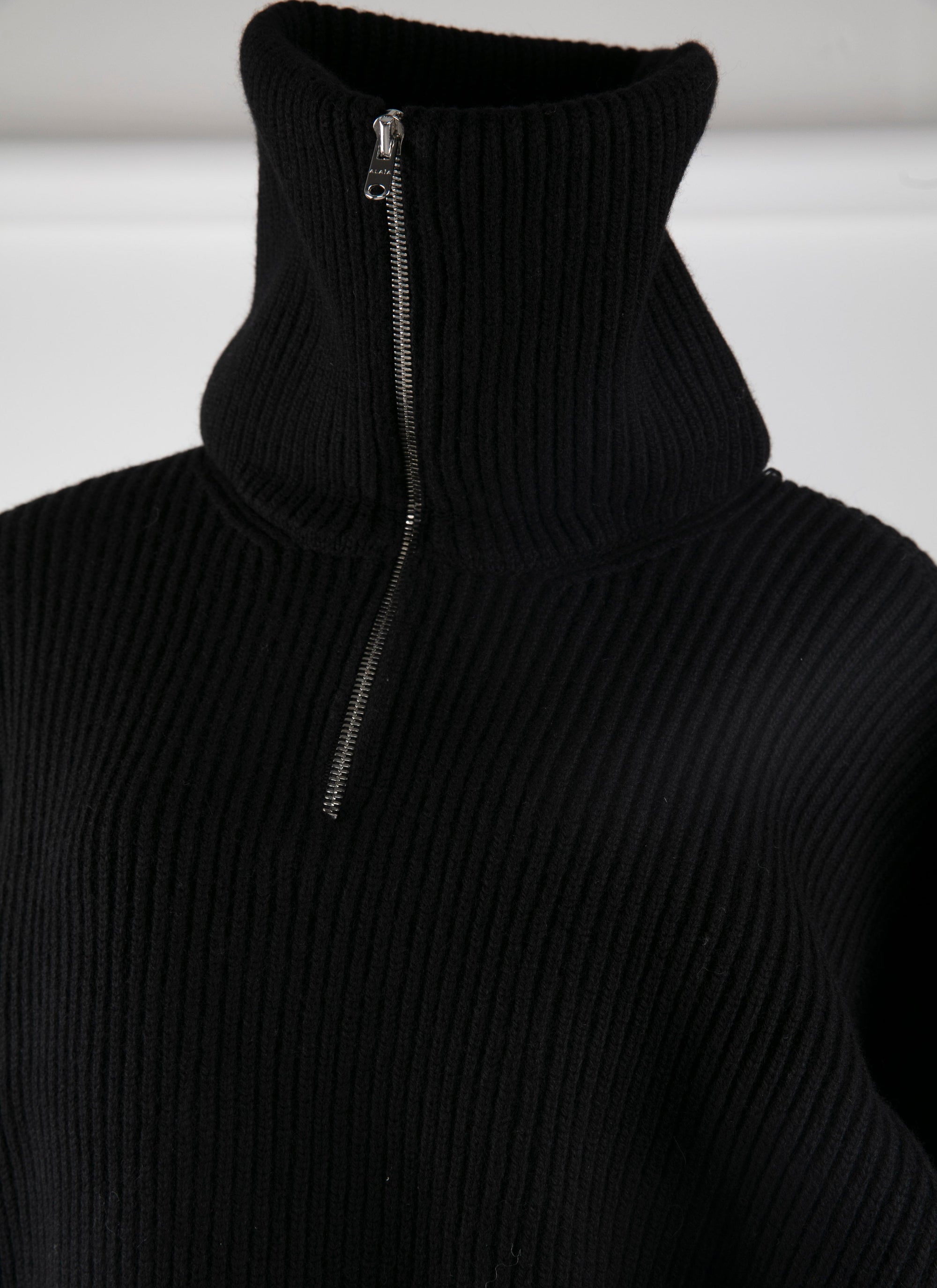 Pull à col zippé en laine et cachemire - Noir