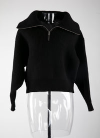 Pull col zippé en laine - Noir
