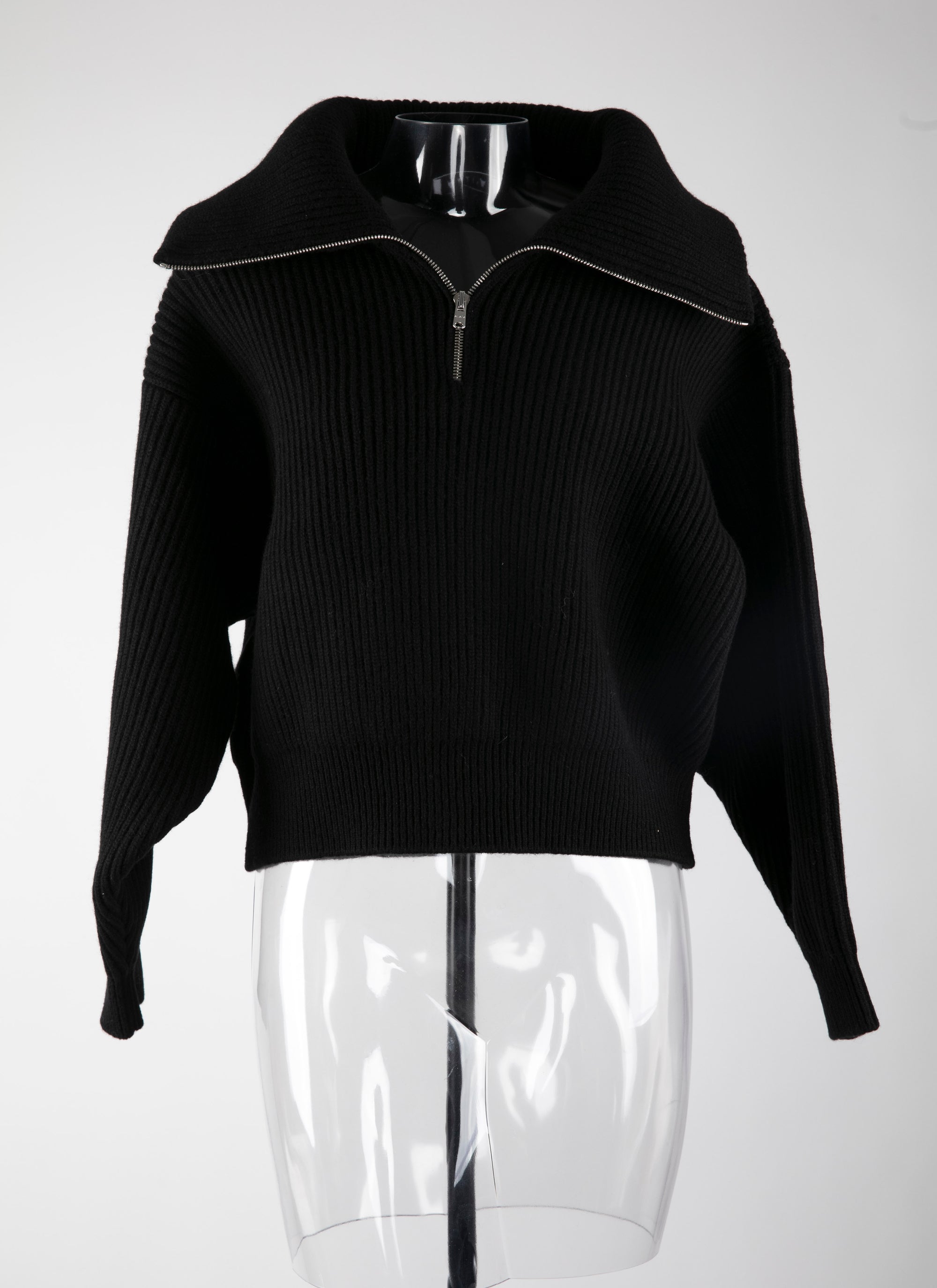Pull col zippé en laine - Noir