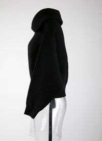 Pull col zippé en laine - Noir