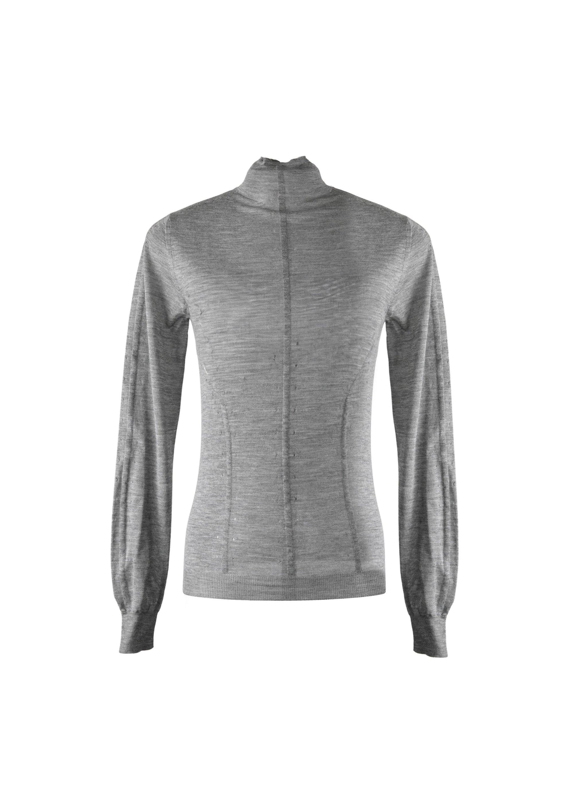 Pull à manches longues à col roulé en cachemire - Gris chiné