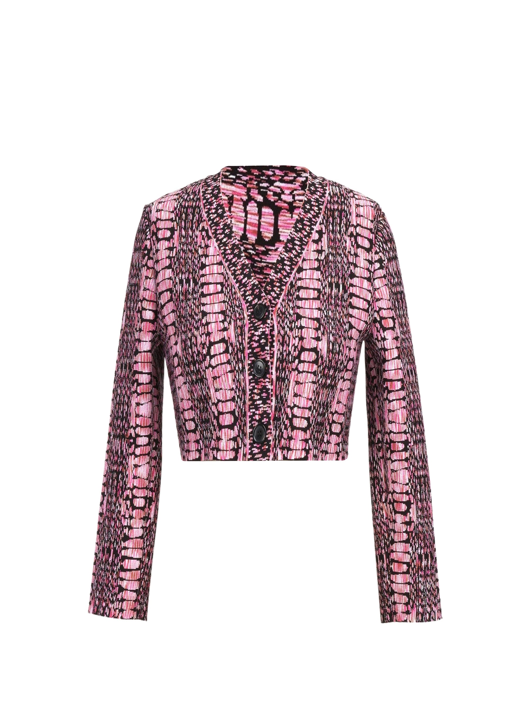 Python print cropped cardigan - Black & Pink