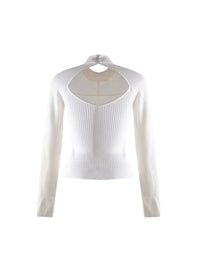 Pull dos nu à manches longues en laine mélangée - Blanc