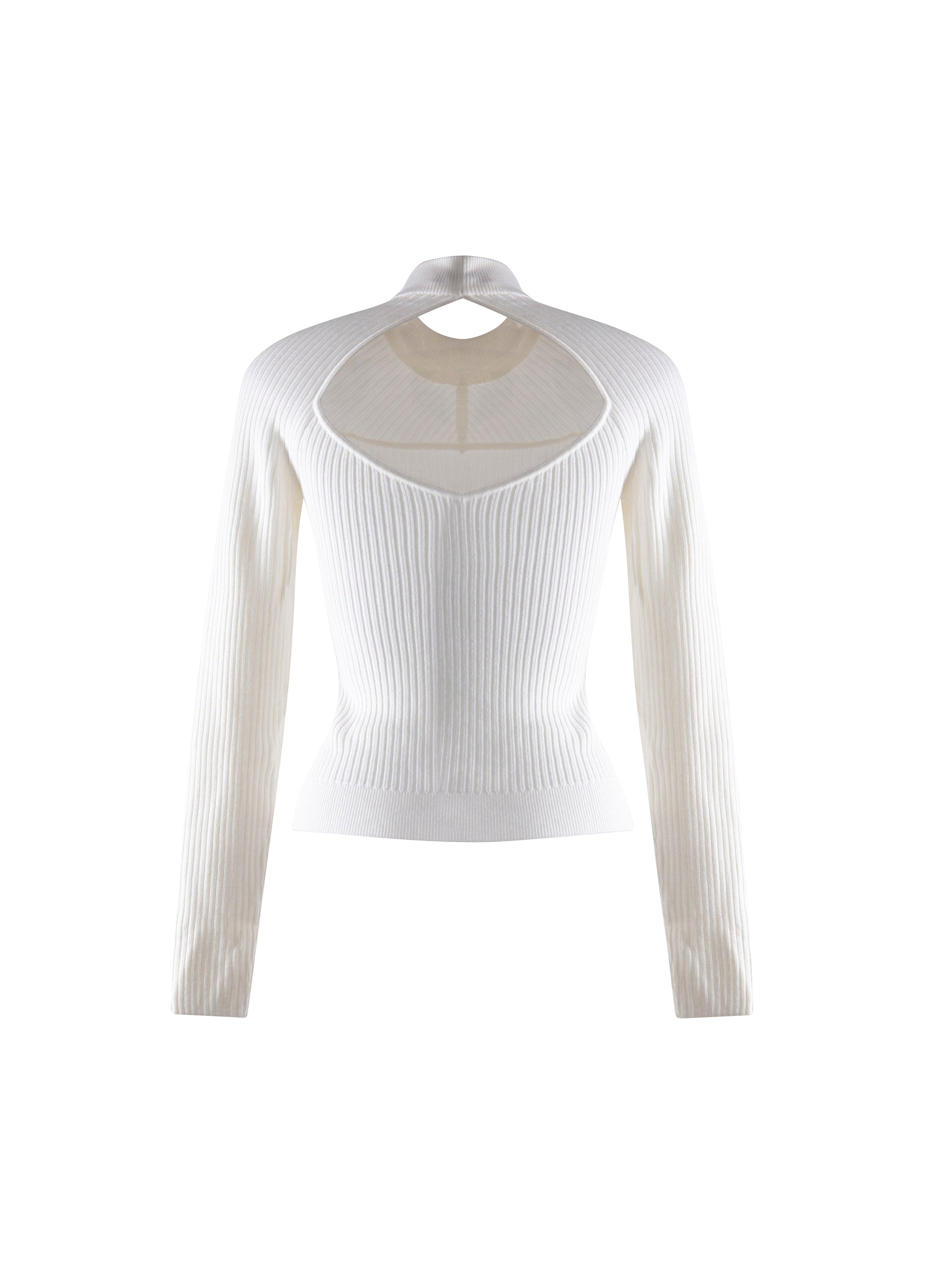 Pull dos nu à manches longues en laine mélangée - Blanc