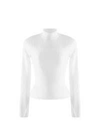 Pull dos nu à manches longues en laine mélangée - Blanc