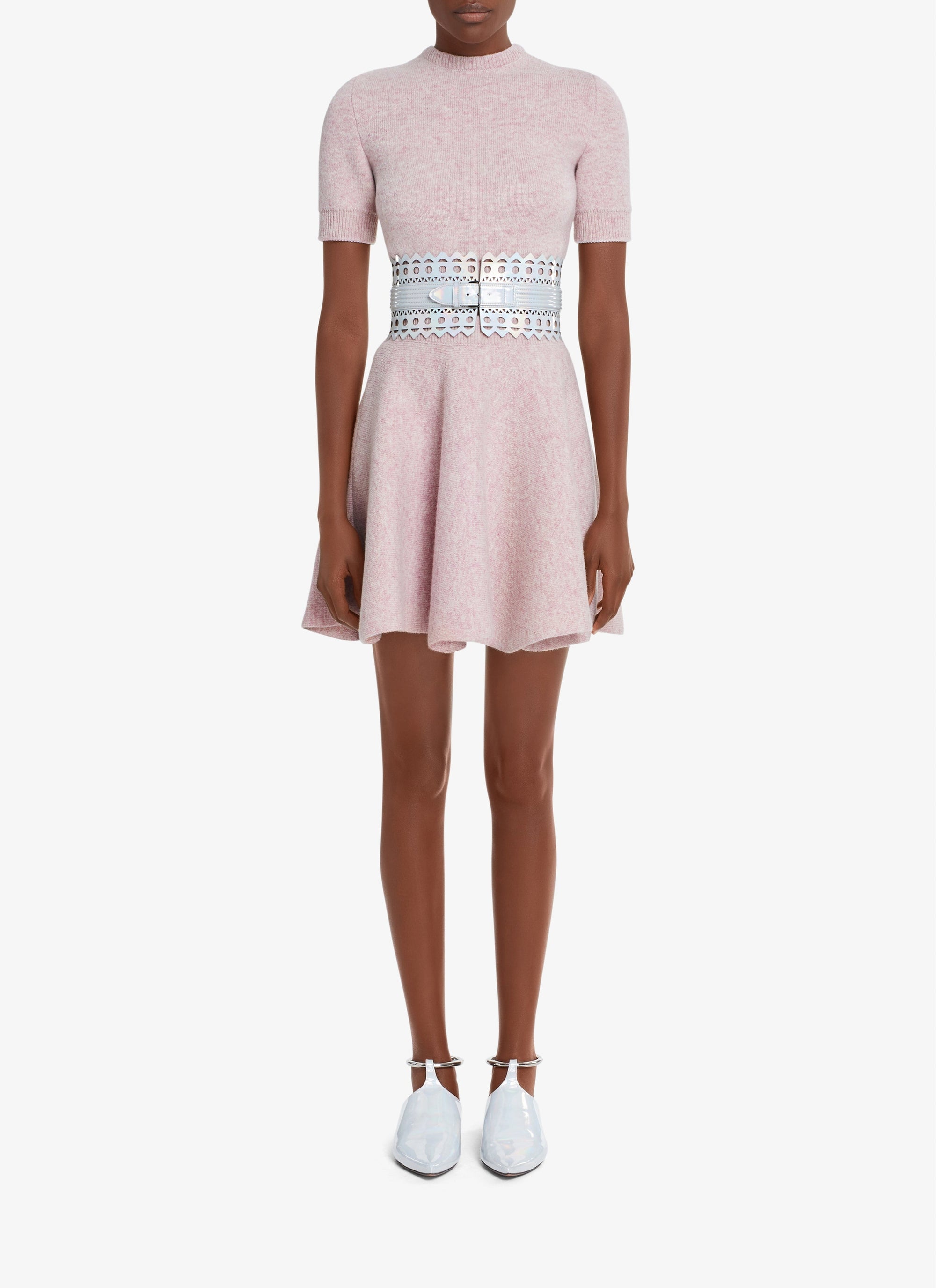Wool short-sleeved jumper - Mottled pink