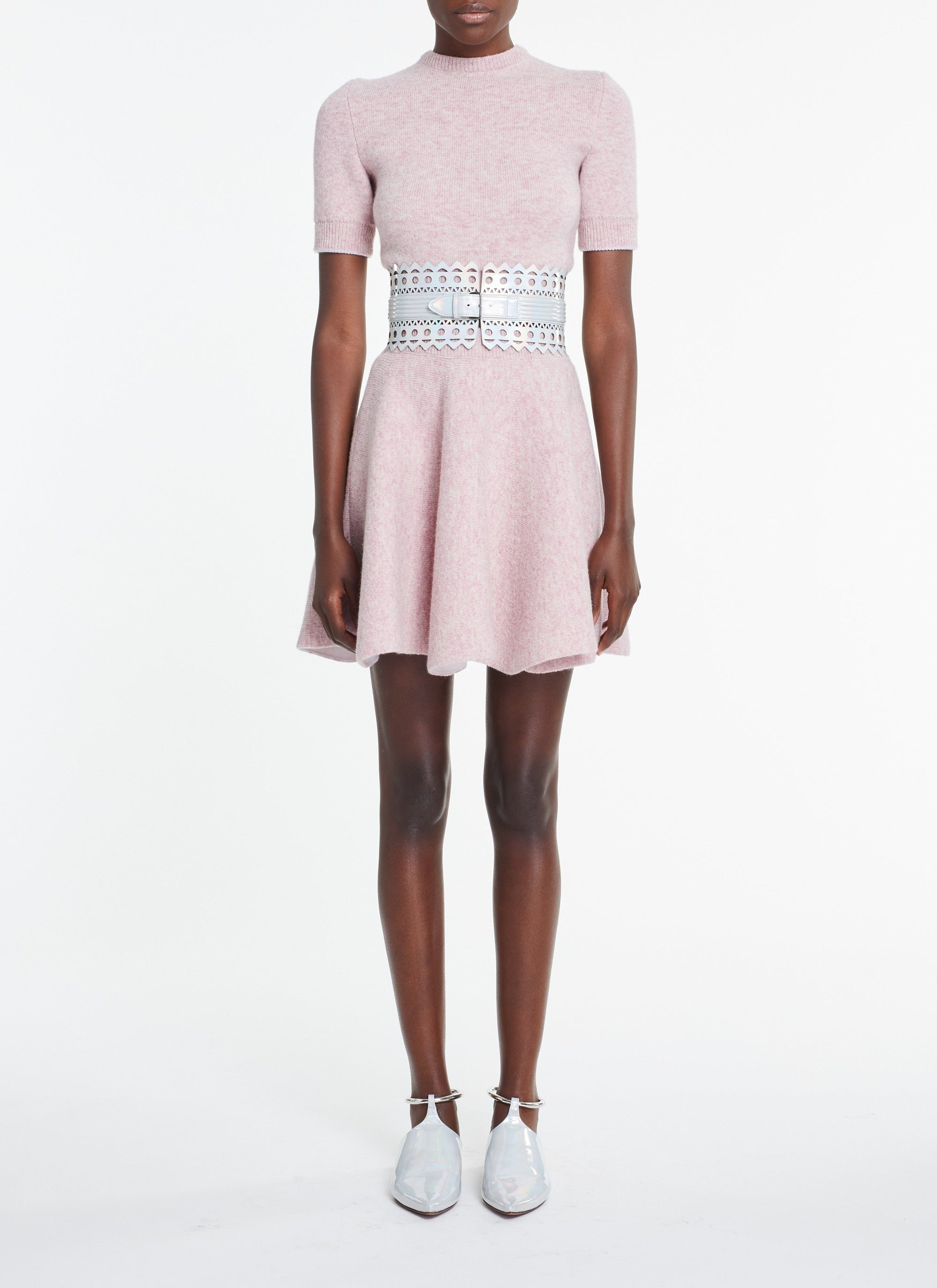 Wool short-sleeved jumper - Mottled pink