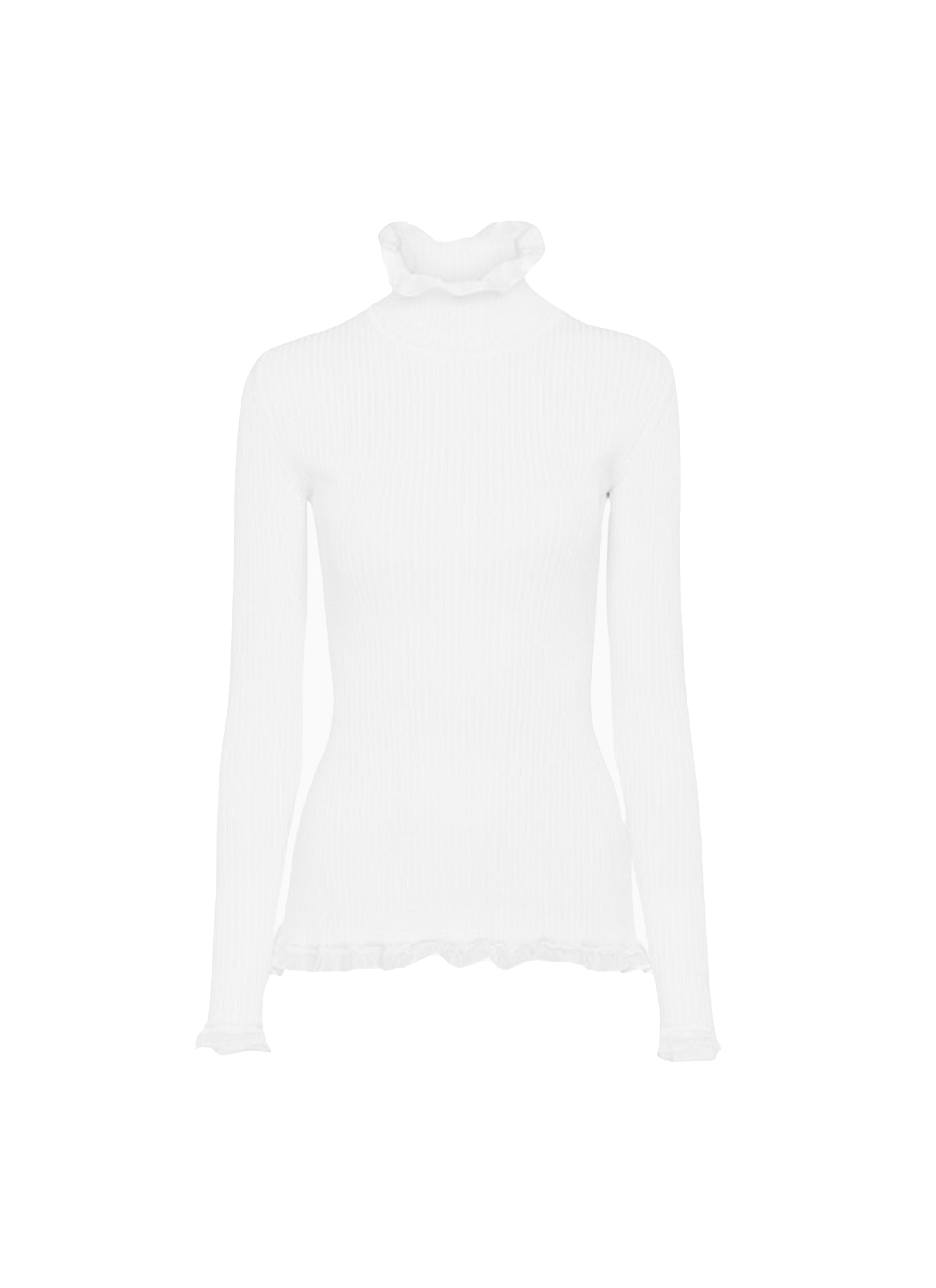 Pull Ruffle Crino à col montant - Blanc Optique