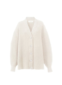 Cardigan en côtes anglaises en laine et cachemire - Blanc Cassé