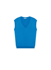 Pull col V sans manches - Bleu