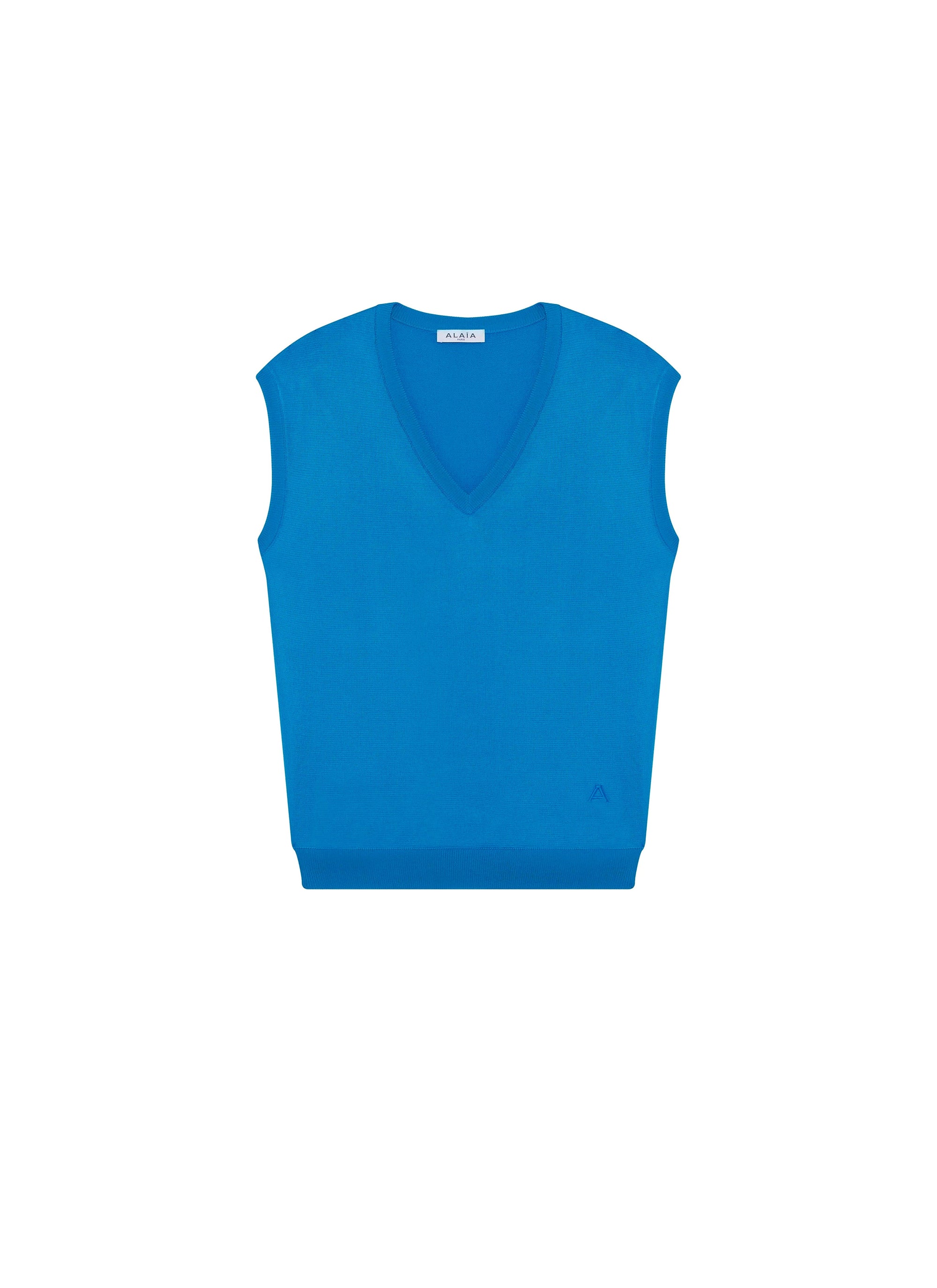 Pull col V sans manches - Bleu