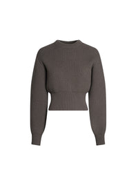 Wool and cashmere ribbed stand-up collar jumper - Taupe
