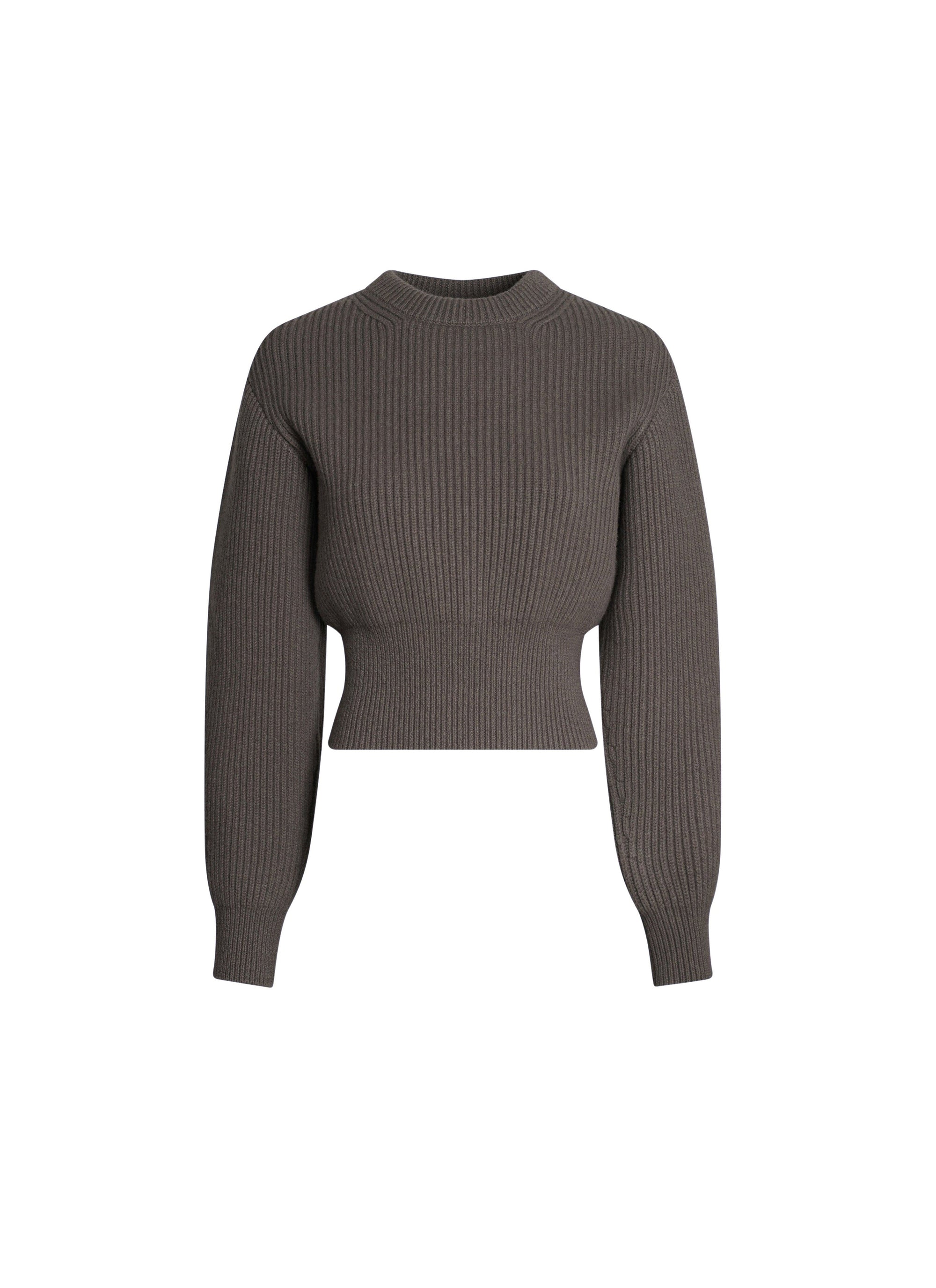 Wool and cashmere ribbed stand-up collar jumper - Taupe