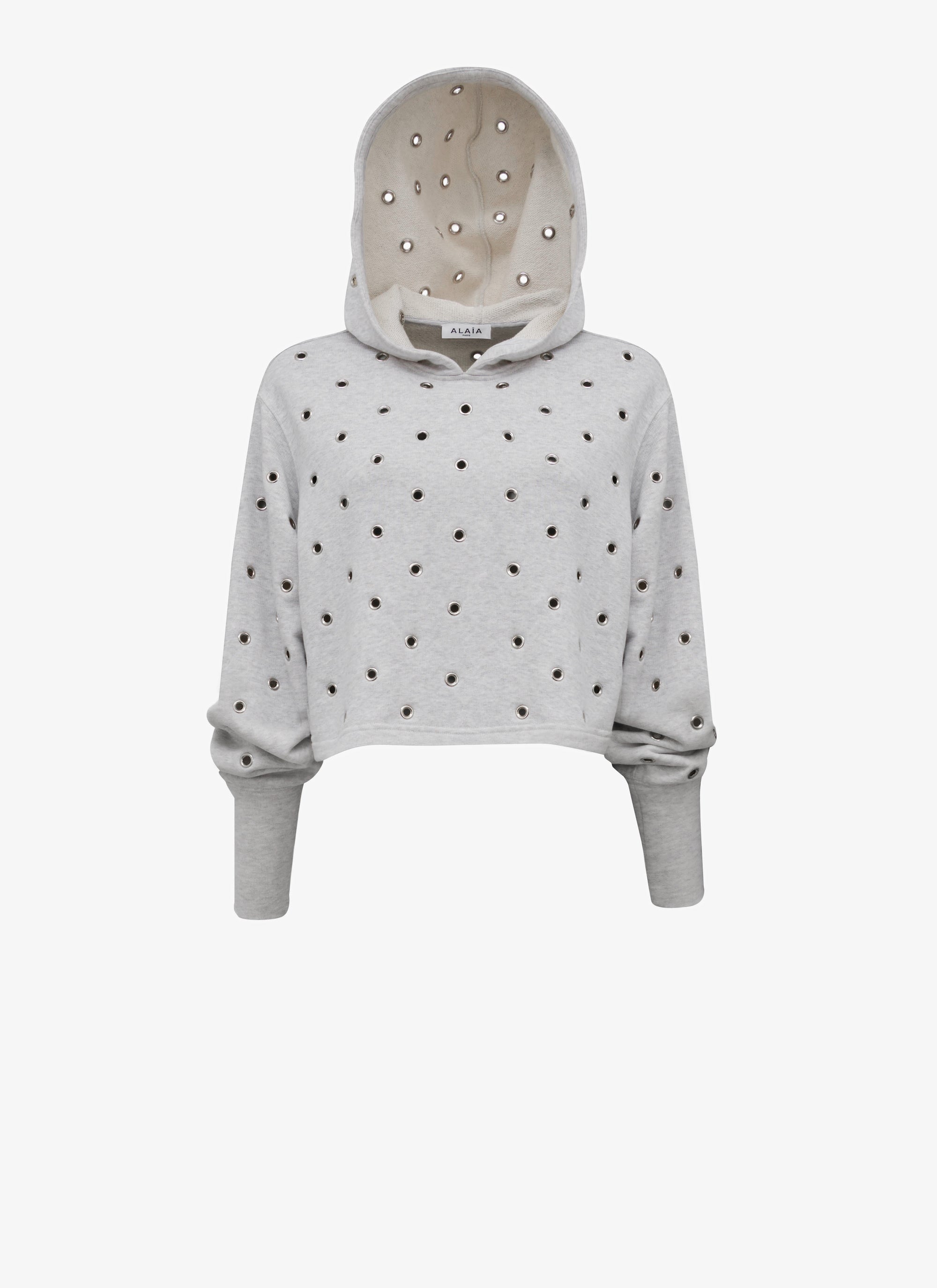 Sweat à œillets en coton polaire - Gris chiné