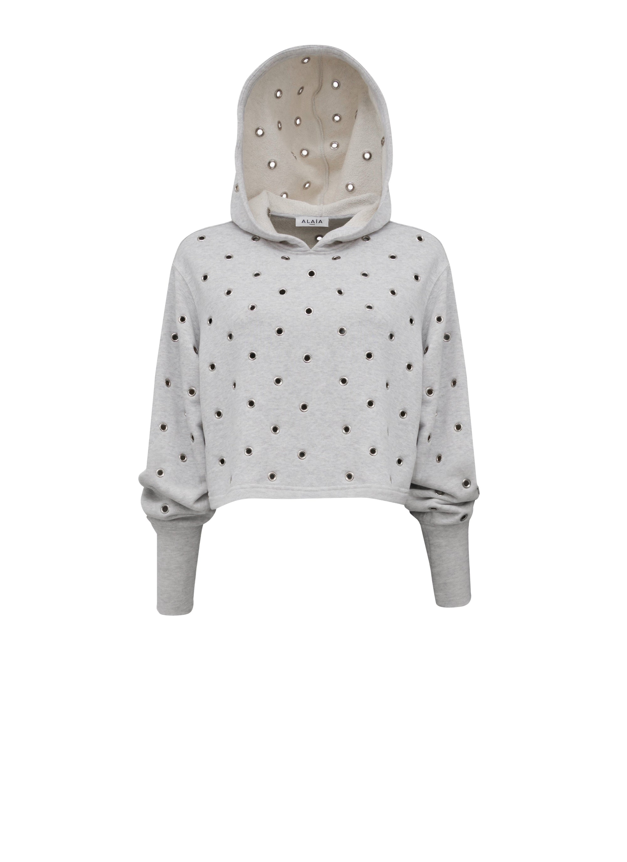 Sweat à œillets en coton polaire - Gris chiné