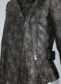 Veste Biker en cuir - Noir & Ivoire