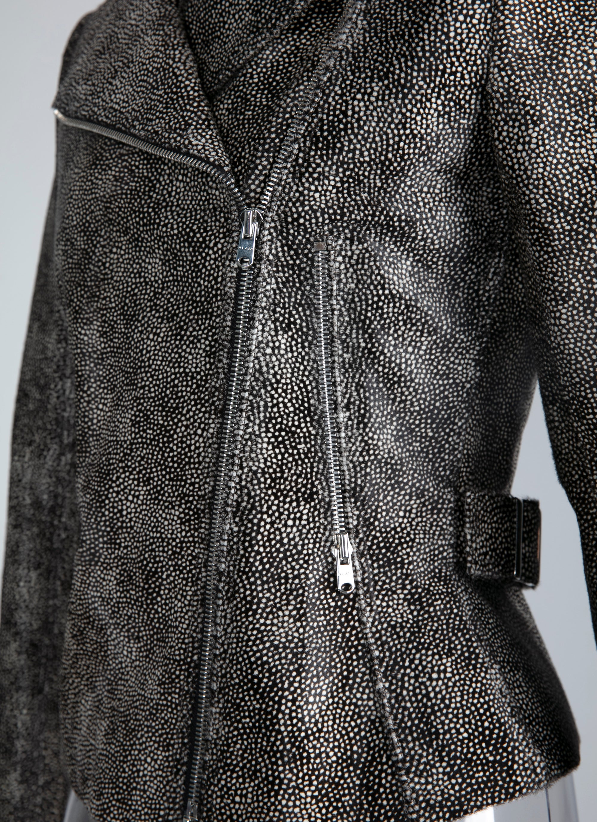 Veste Biker en cuir - Noir & Ivoire