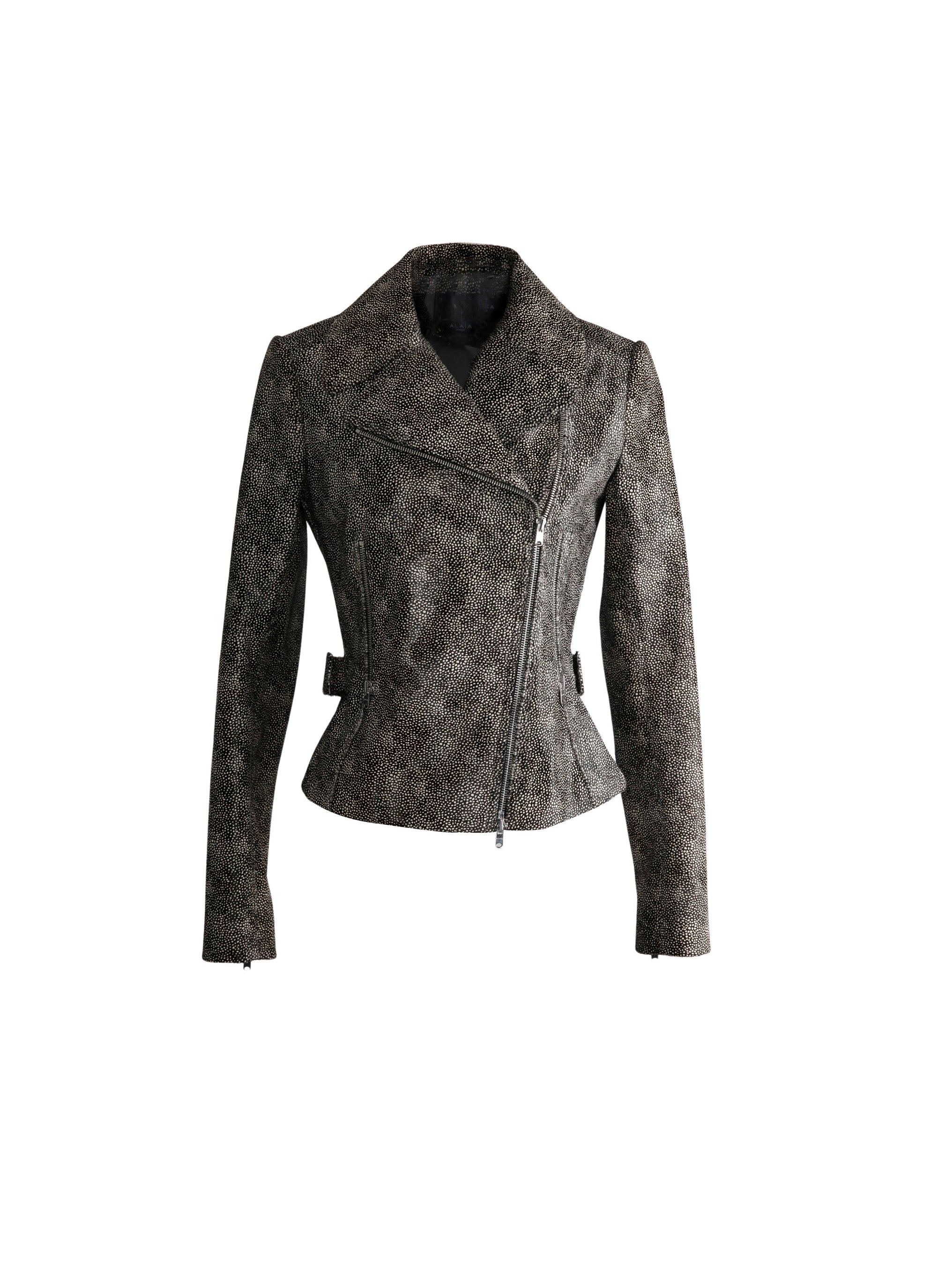 Veste Biker en cuir - Noir & Ivoire