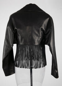 Veste à franges en cuir - Noir