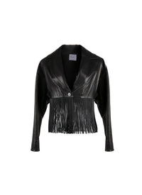 Veste à franges en cuir - Noir