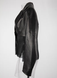 Veste à franges en cuir - Noir