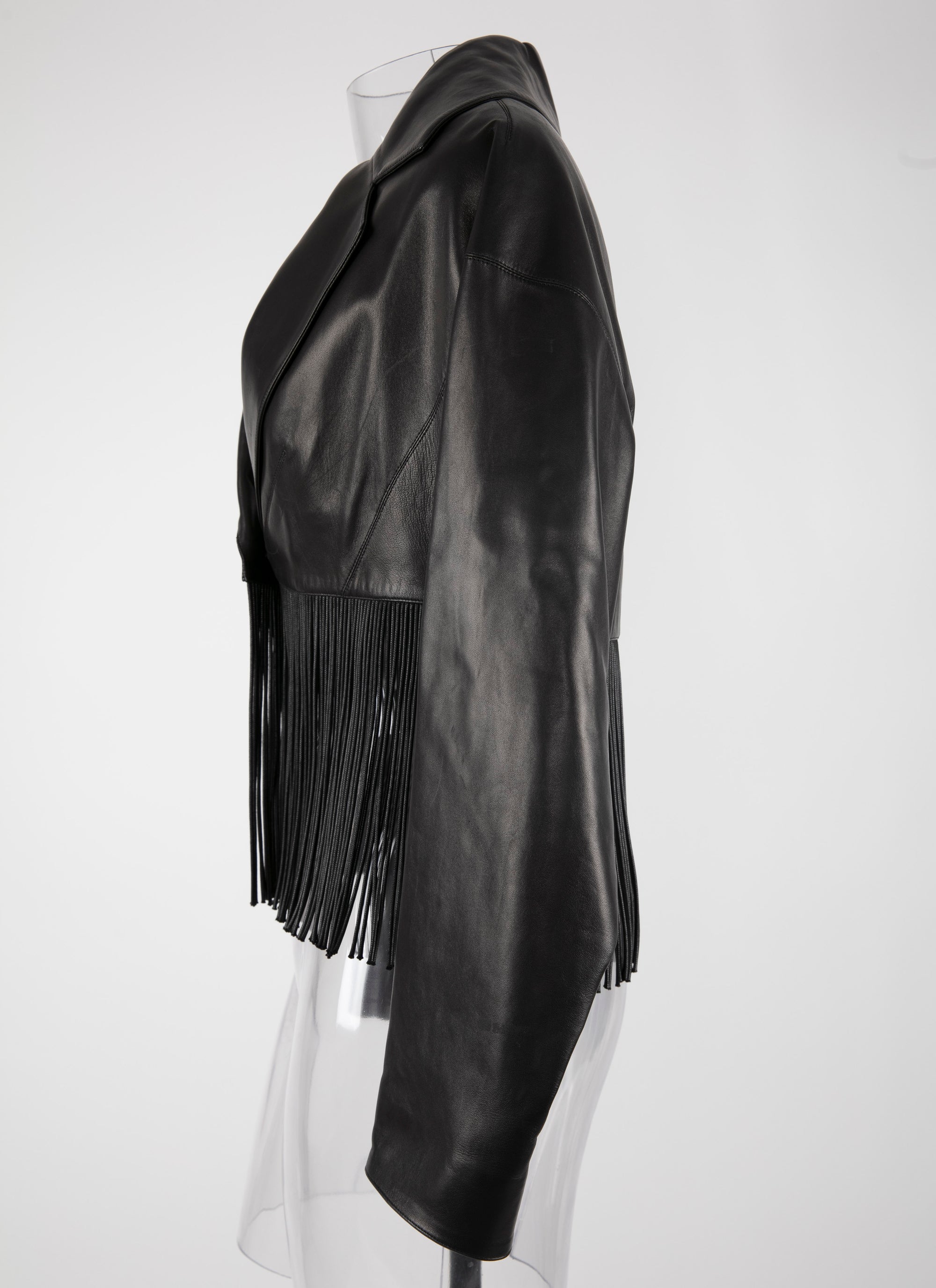 Veste à franges en cuir - Noir