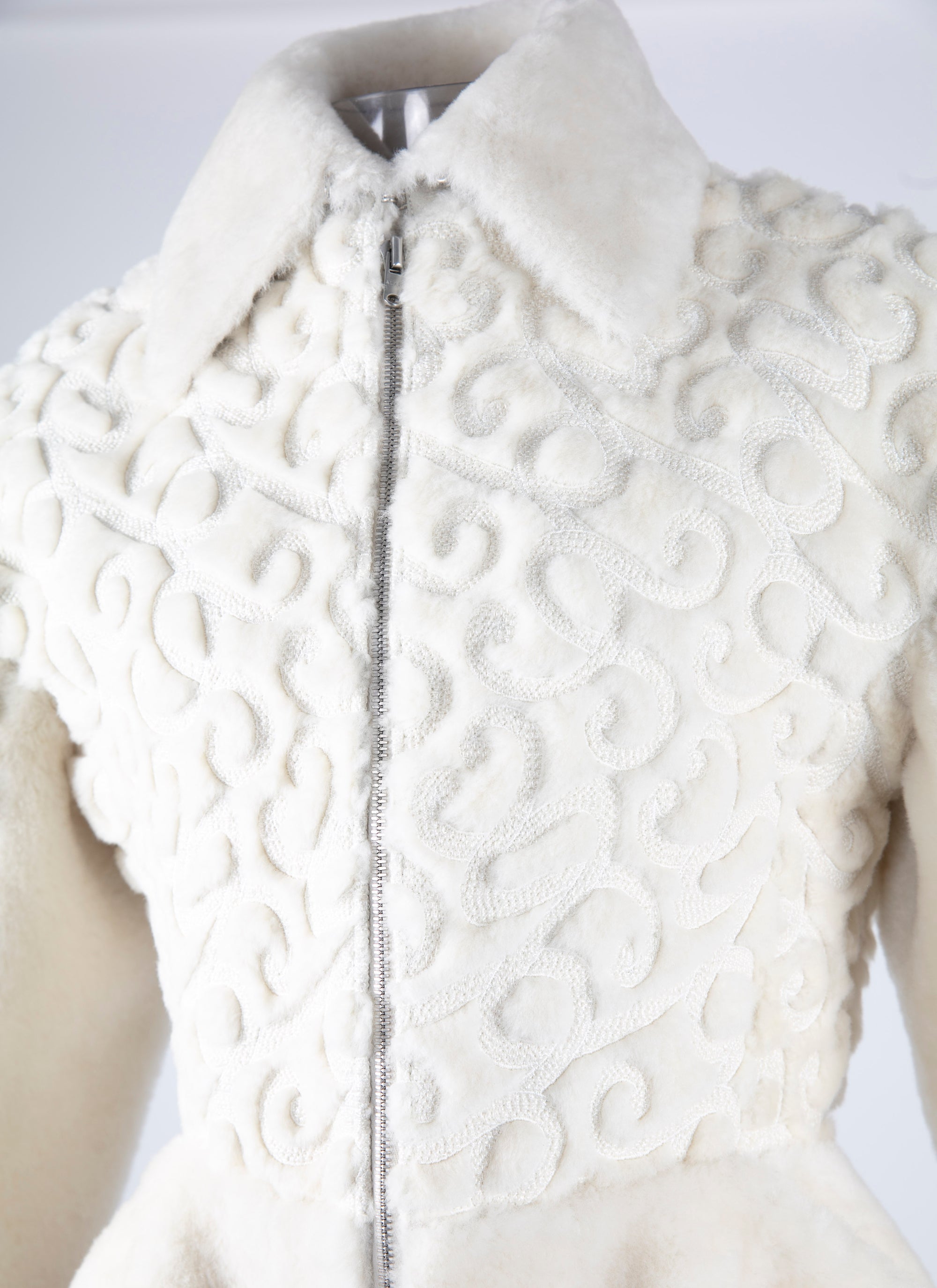 Veste regular en cuir - Blanc Cassé