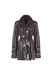 Midi trench coat with embossed crocodile print - Burgundy