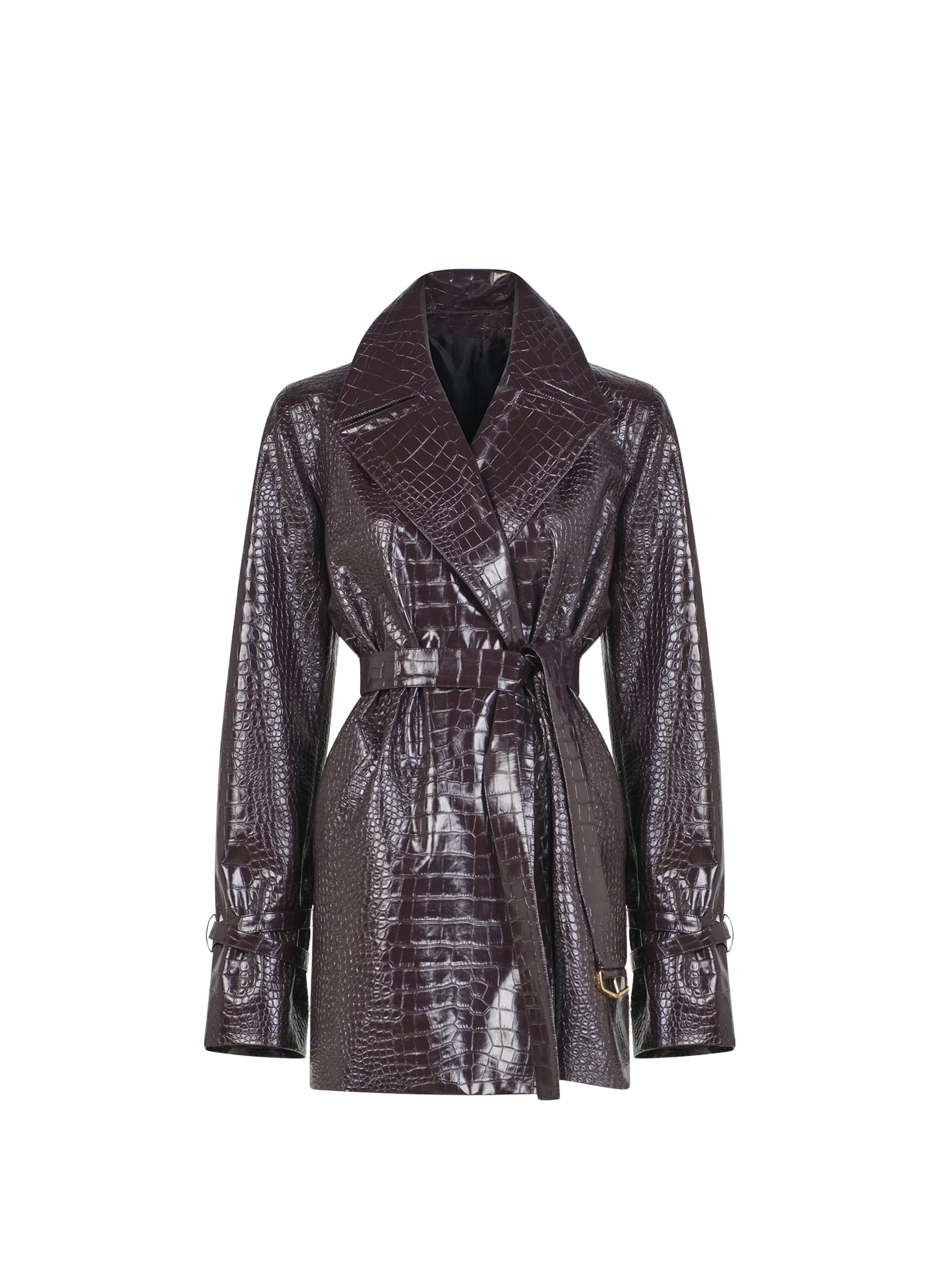 Midi trench coat with embossed crocodile print - Burgundy