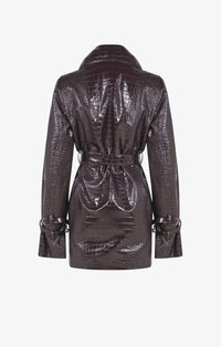 Midi trench coat with embossed crocodile print - Burgundy