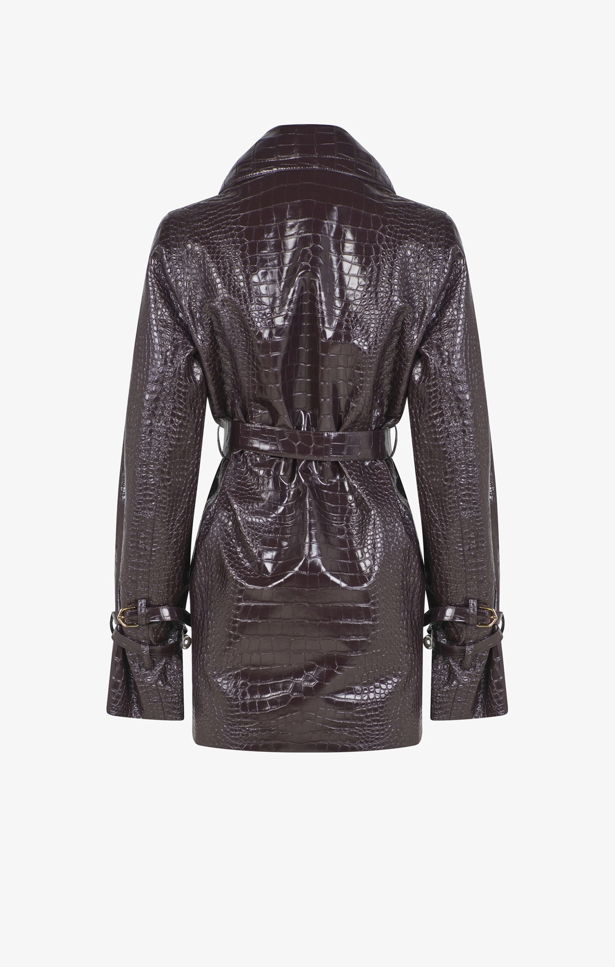 Midi trench coat with embossed crocodile print - Burgundy