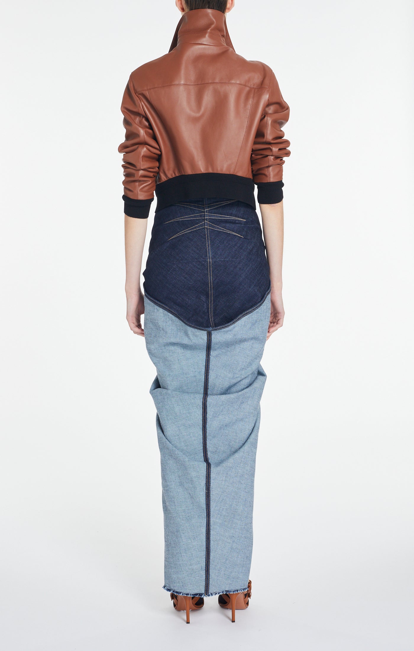 Veste zippée en cuir - Tabac