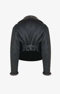 Veste aviateur en cuir - Givre Noir