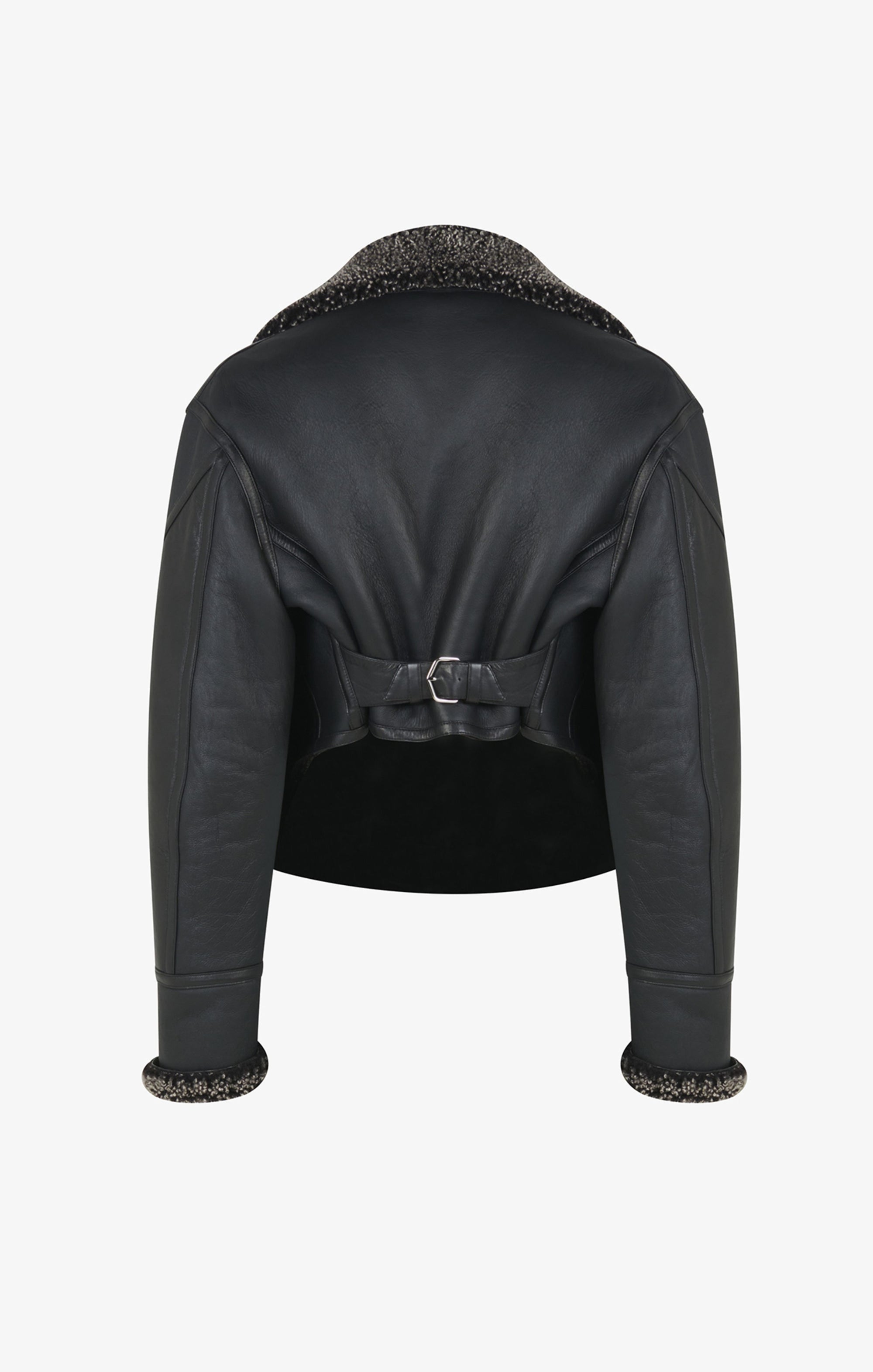 Veste aviateur en cuir - Givre Noir