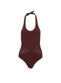Maillot de bain une pièce dos nu sans coutures - Brun foncé