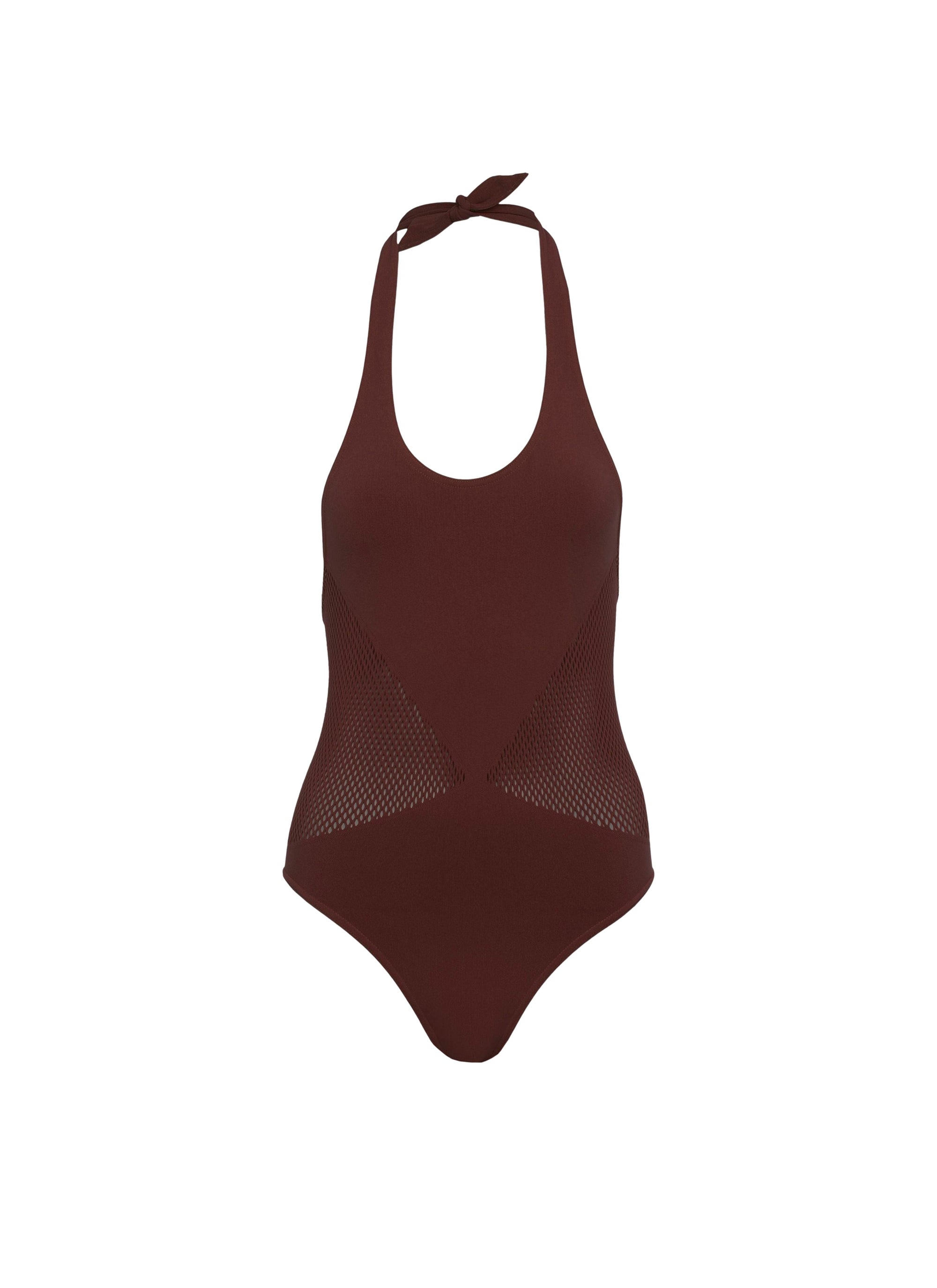 Maillot de bain une pièce dos nu sans coutures - Brun foncé