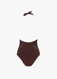 Maillot de bain une pièce dos nu sans coutures - Brun foncé