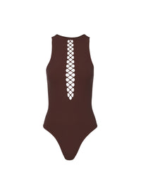 One-piece corset swimming costume - Dark brown